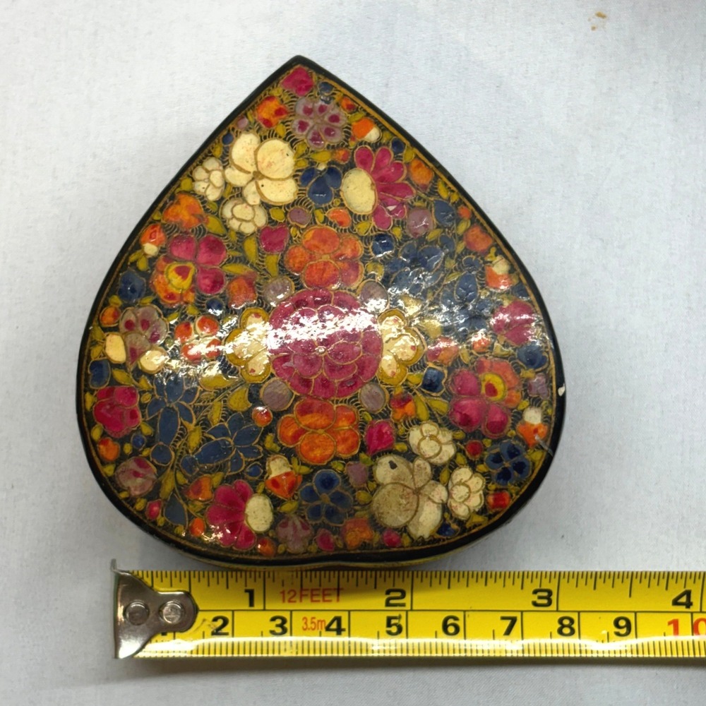 Kashmir Trinket Box Unisex Small Multicolor Good Hand Painted Heart Floral - Picture 5 of 9